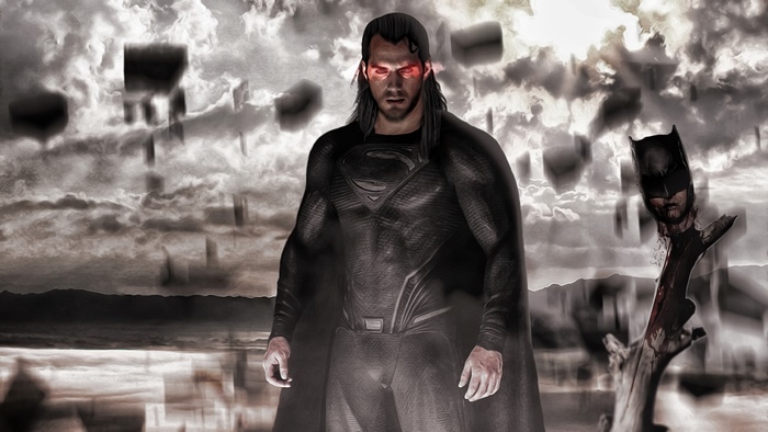 Superman from DC Comics with red eyes and black suit