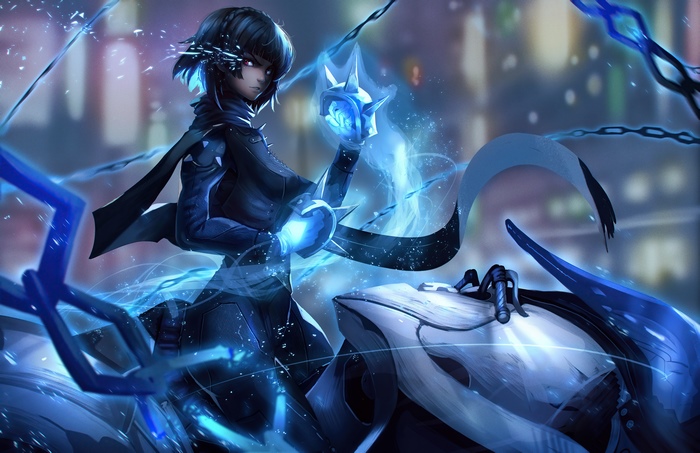 Makoto Niijima from Persona 5 with blue energy