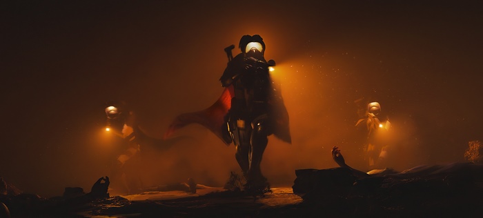 Soldiers with flashlights in a dark, smoky environment