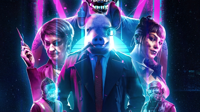 Watch Dogs Legion characters with pig man in center