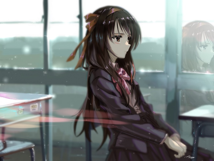 Anime girl in school uniform by artist