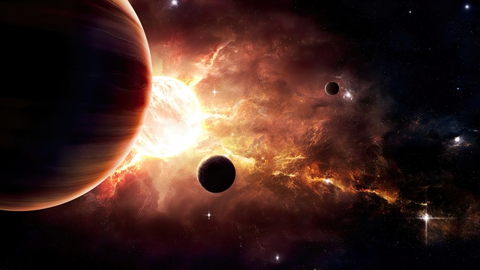 Digital art of planets and nebula in space