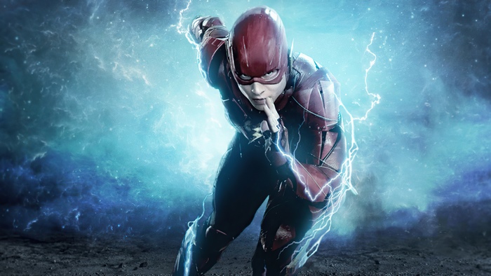 The Flash running with lightning