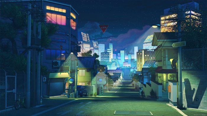 Anime Cityscape at Night