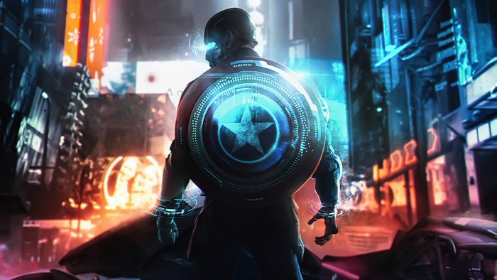 Cyberpunk Captain America with Futuristic Shield