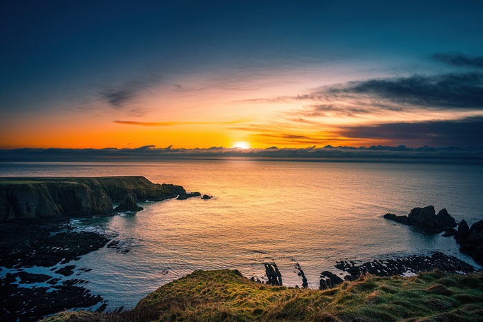 Sunrise over the sea coast of Scotland