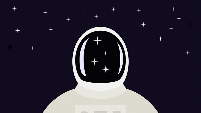 Astronaut in space with stars reflected in helmet