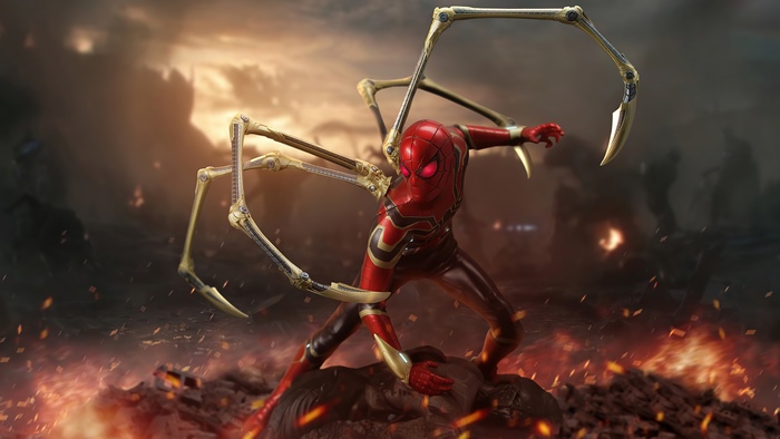 Spider-Man in Iron Spider suit with mechanical arms