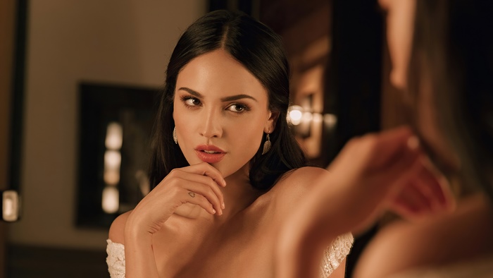 Eiza Gonzalez in a white dress