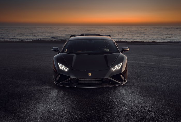 Black Lamborghini Huracan Evo at Sunset