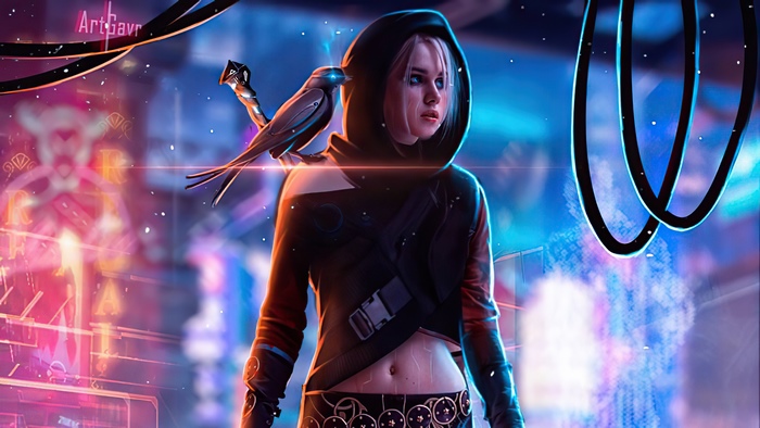 Ciri from The Witcher 3 in Cyberpunk artwork 4K