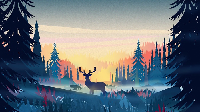 Minimalist Deer in Forest at Sunset 4K