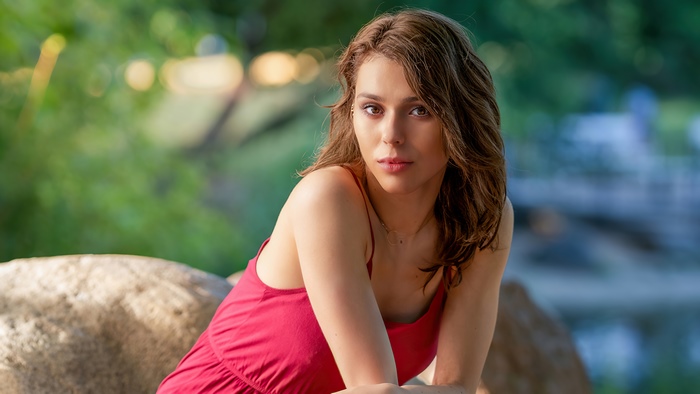Girl in red dress outdoors