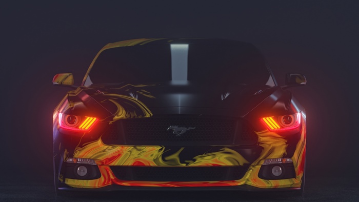 Ford Mustang with flame graphics
