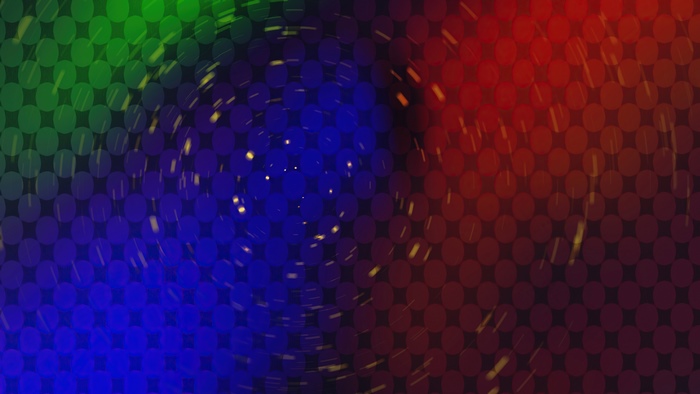 Abstract digital art with colorful circles and light streaks