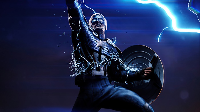 Captain America with lightning strikes
