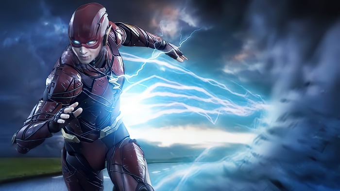 The Flash running with lightning