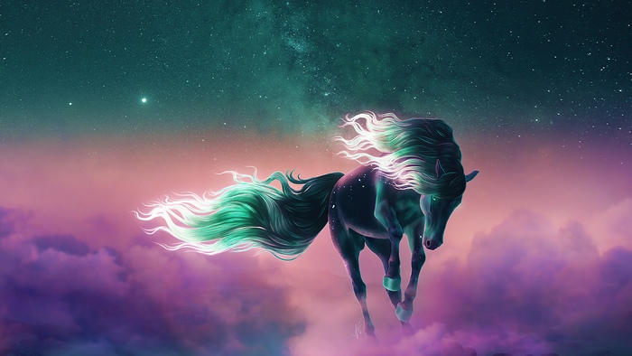 Fantasy Horse in Starry Sky and Clouds 4K