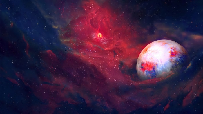 Digital art of a planet in a nebula