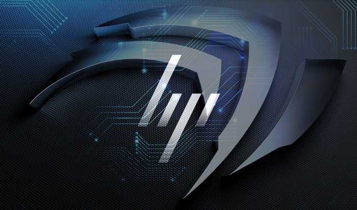 HP logo on a futuristic circuit board background