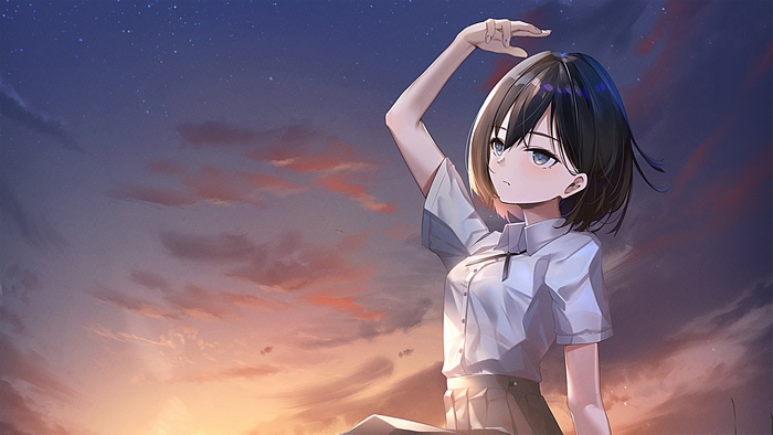 Anime girl looking up at the starry sky