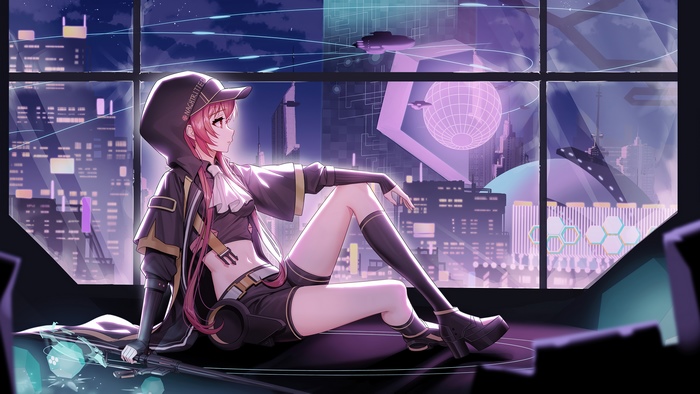 Anime girl in cyberpunk city