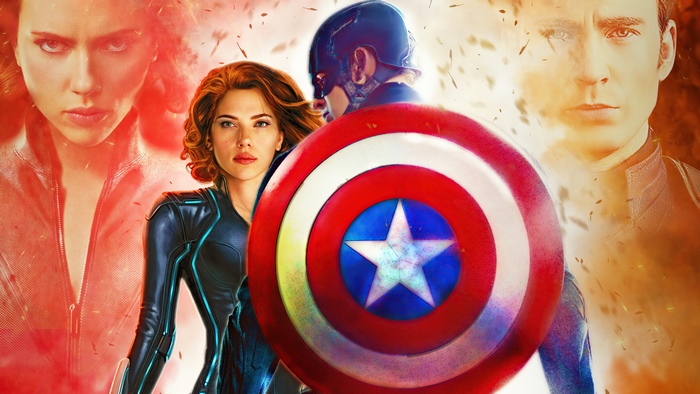 Black Widow and Captain America with shield