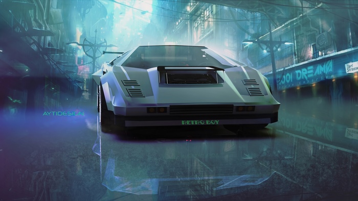 Lamborghini Countach in a futuristic city
