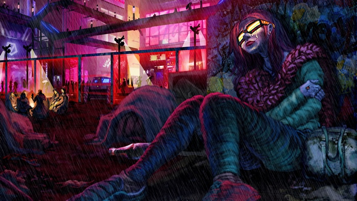 Sci-fi artwork of a woman in the rain
