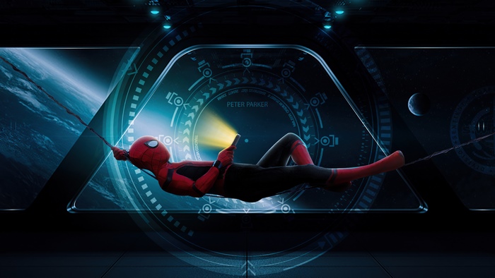Spider-Man from Spider-Man: No Way Home using a phone