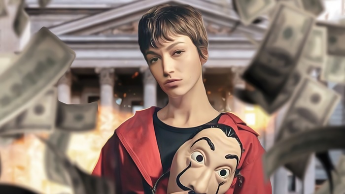 Tokyo from La Casa de Papel holding a mask