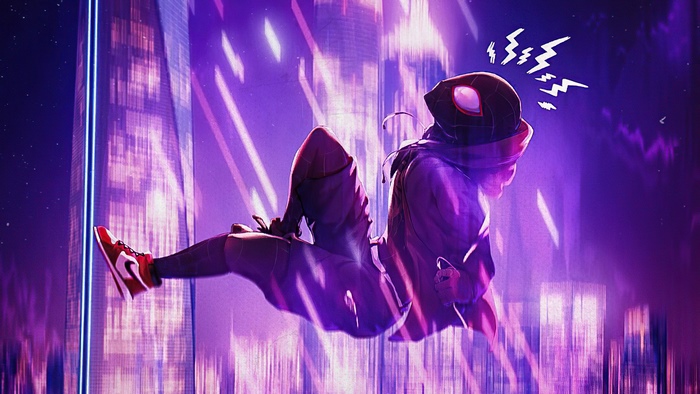 Miles Morales from Spider-Man: Into the Spider-Verse falling
