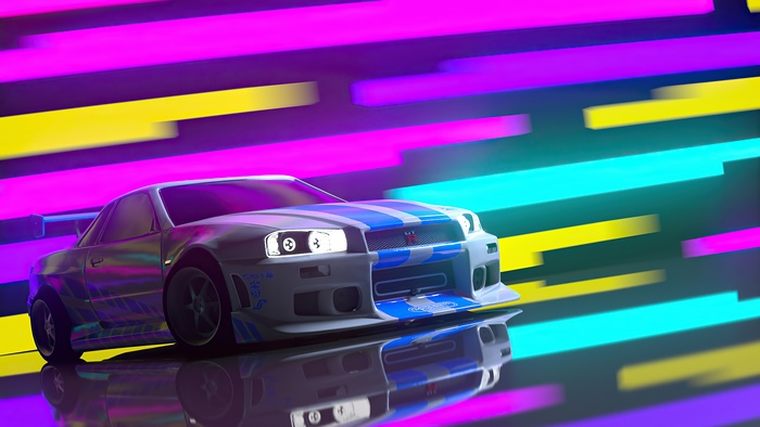 Nissan Skyline Sports Car with Neon Lights