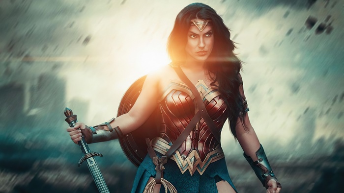 Wonder Woman Cosplay with Sword and Shield