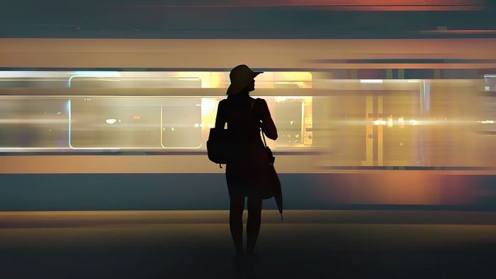 Silhouette of a person with a hat and backpack