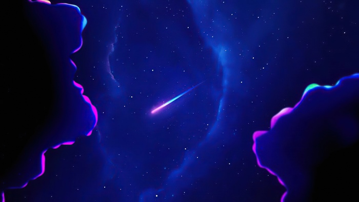 Shooting star in a starry night sky with nebulae