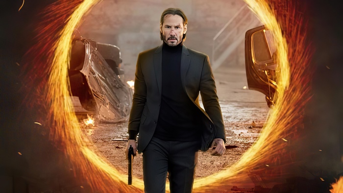 John Wick in a fiery portal