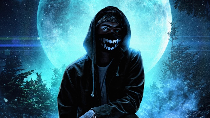 Boy in Hoodie and Mask with Moon