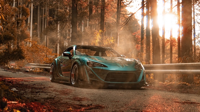 Modified Toyota GT86 in a Forest Road