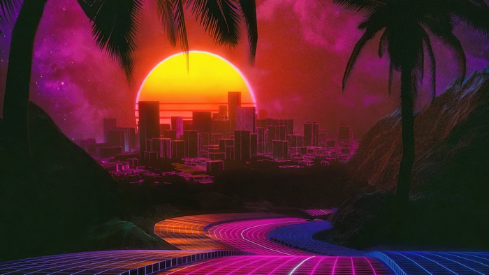 Retrowave Cityscape at Sunset in 4K