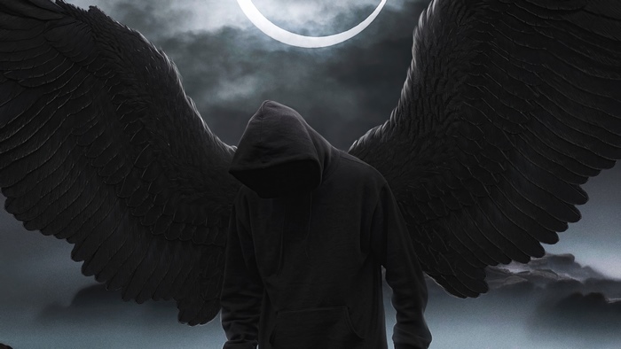 Dark Angel with Black Wings in Hoodie