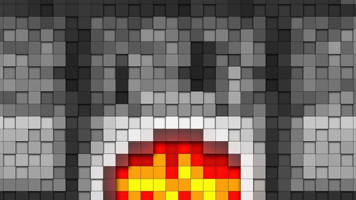 Minecraft style abstract blocks with fire