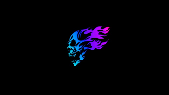 Minimalist skull with blue and purple flames
