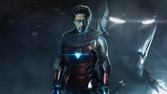 Iron Man in medieval armor with sword