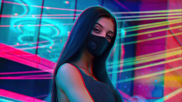 Digital art of a woman wearing a mask