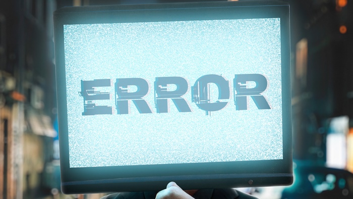 Computer monitor displaying the word ERROR