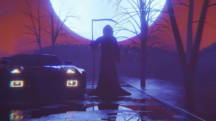 Grim Reaper with Scythe and Car