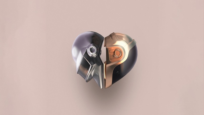 Daft Punk helmets forming a heart shape