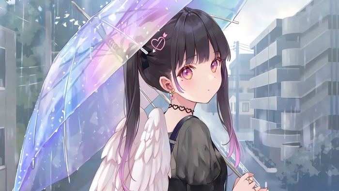 Anime girl with umbrella in the rain