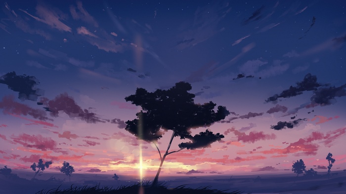 Digital Art of a Tree at Sunset